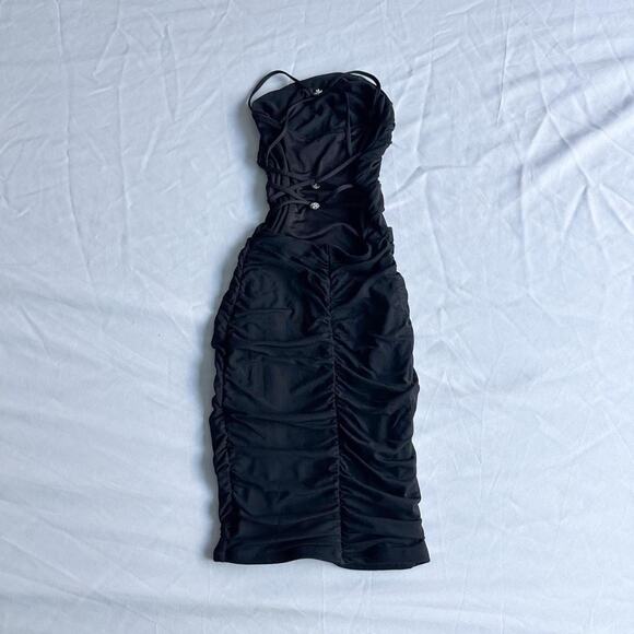 Oh Polly Everlasting Romance Cowl Neck Ruched Mini Dress in Black - Picture 4 of 8